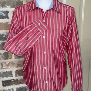 VINTAGE Villager Sport Tailored Button Down Red Oxford Stripe Size Medium